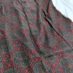 vintage brown red paisley scarf shawl 43" x 44" fringe dark academia